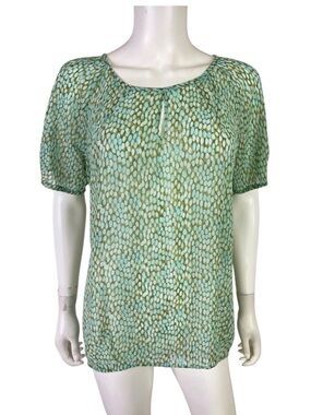 CAbi Women’s Mint Green Printed Short-Sleeve Blouse Medium